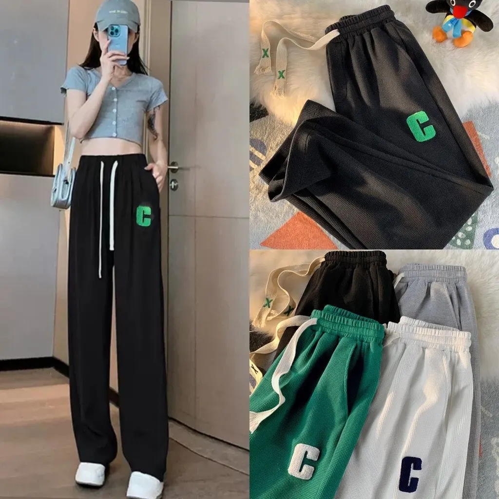 Quần Ống Rộng Suông Chữ C Unisex Chất Tổ Ong