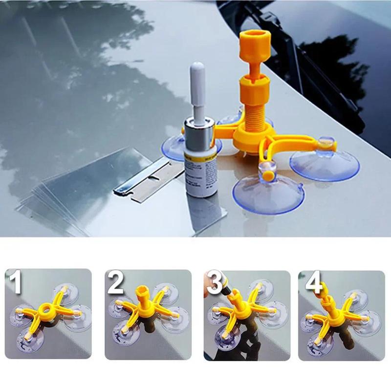 Product Introduction of Windshield Repair Kit Windscreen Tool Resin Rubber Quick Fix Cracked Glass Sealer Paint Cleaner Car Glass Restoration No Trace 5