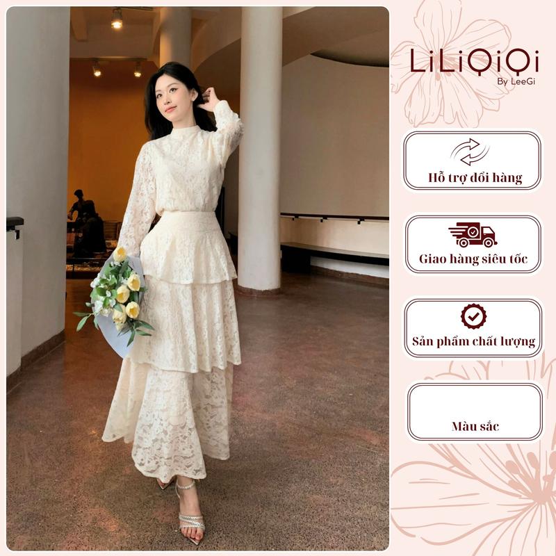 Set Váy Thu Đông Ren Dài Tay Xoè 3 Tầng Thiết Kế Sang Trọng LeeGi Desᶖgn Ăn Cưới Dự Tiệc Dành Cho Nữ - AV750 Women Dress