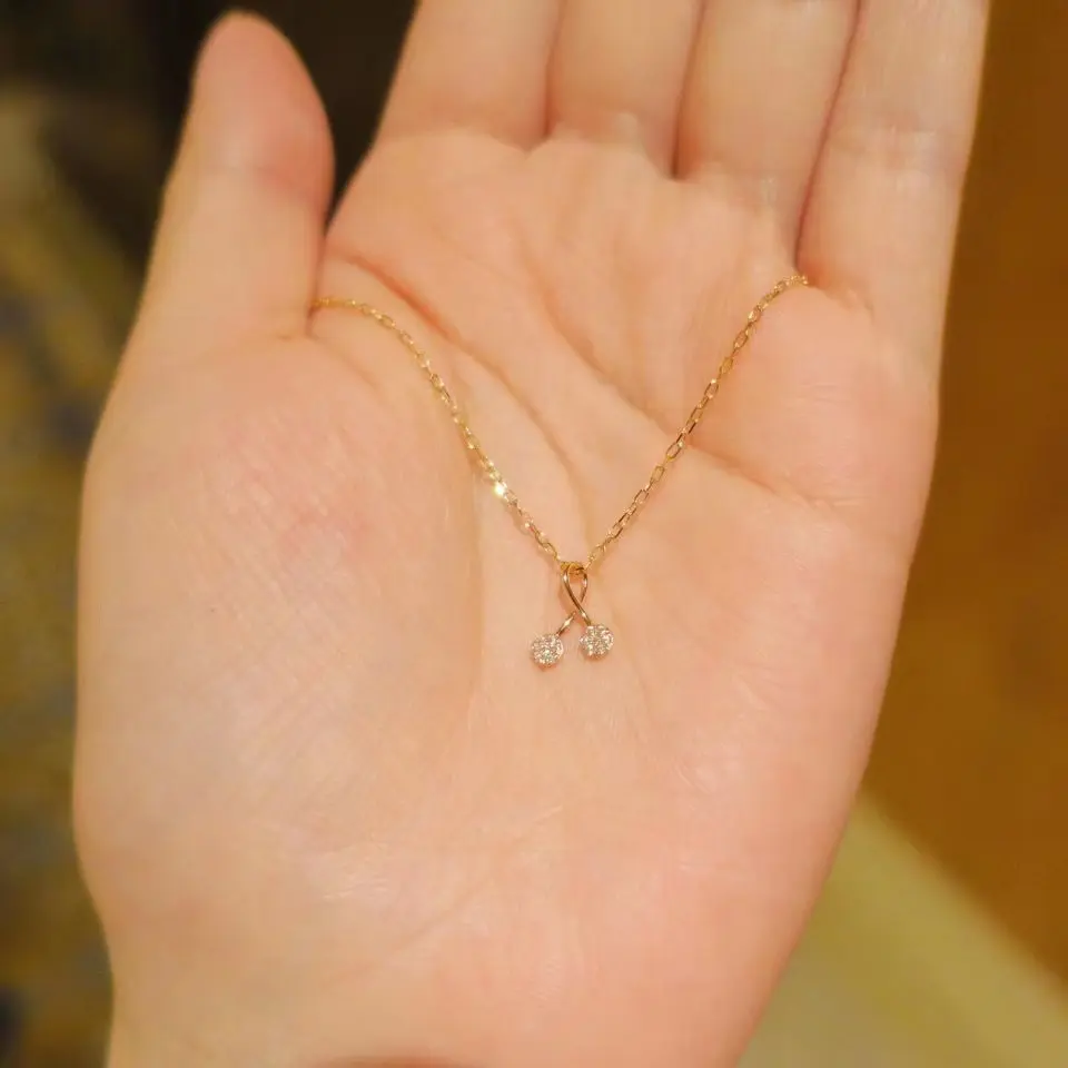 S925 Sterling Silver Cherry Necklace Mini Pendant Diamond Plated K Gold Niche Personalized Clavicle Chain Live Broadcast Recommended New