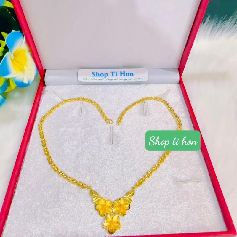 Dây chuyền hoa mai 3 bông màu vàng 24 khoá chữ S có khắc kí hiệu