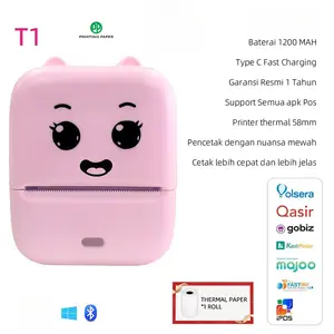 Gratis gulungan kertas termal! T1 Printer Thermal Portabel Mini Bluetooth