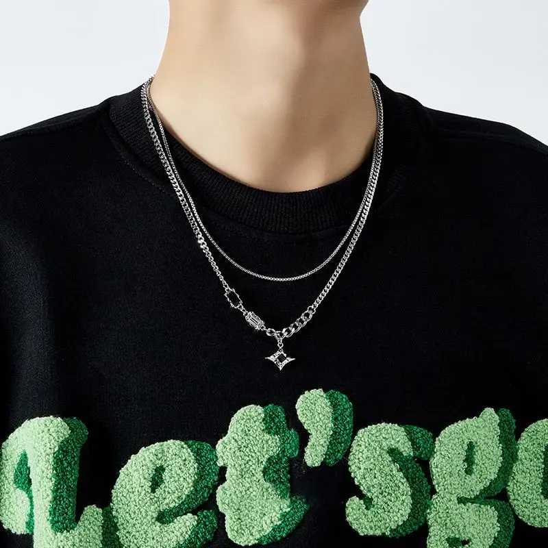 Korean Hip Hop Sweet-Cool Style🔥Black & White Zircon Starburst Choker| Titanium Steel Couple Necklace| Unique Galaxy Design, Luxe-Minimalist, Versatile for Streetwear & Dates✨