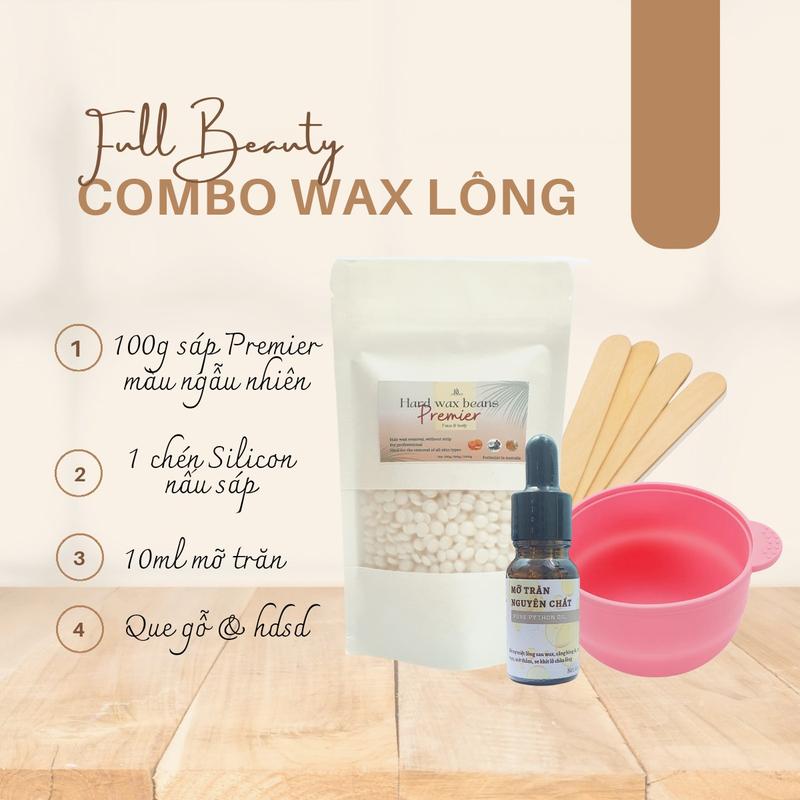  Combo sáp wax lông tiết kiệm 100g Sáp Dừa Premeir + 10ml Mỡ Trăn Triệt Lông  Nguyên Chất Kèm 1 Chén Nấu Silicon Chống Dính Full Beauty Nữ Women keo  quát Cạo Râu sáp  wax  lông sáp  dừa  wax  lông 
