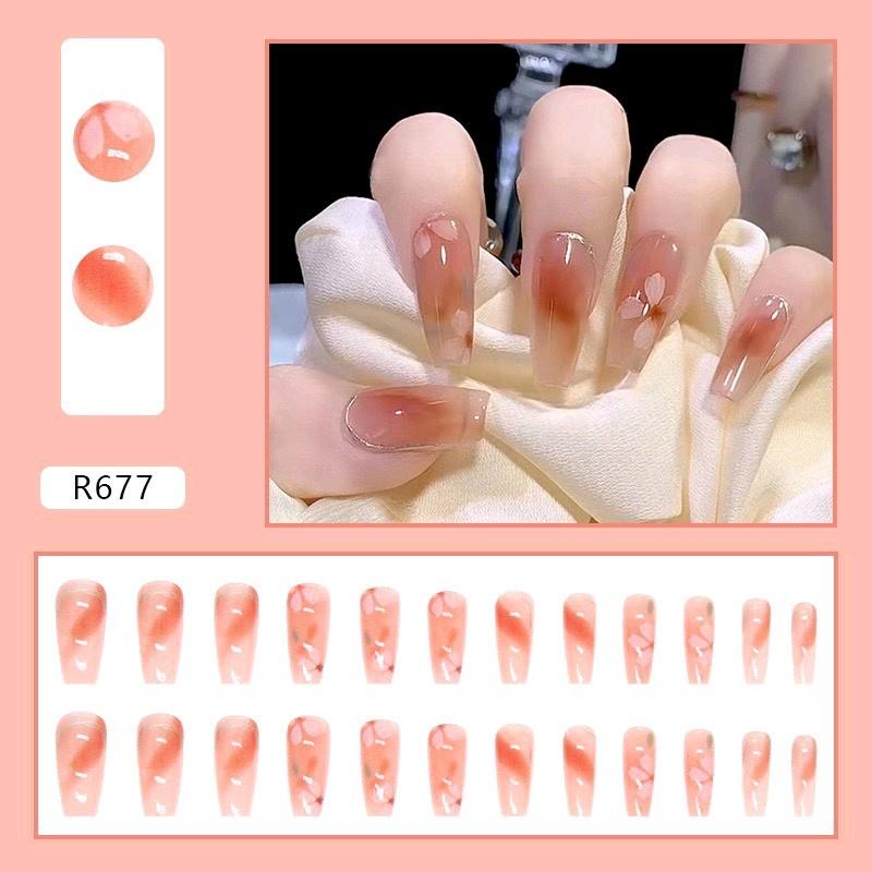 Mã R677 nail xinh Nail box bền đẹp bộ 24 móng+ tặng kèm phụ kiện keo dán dành cho Nữ