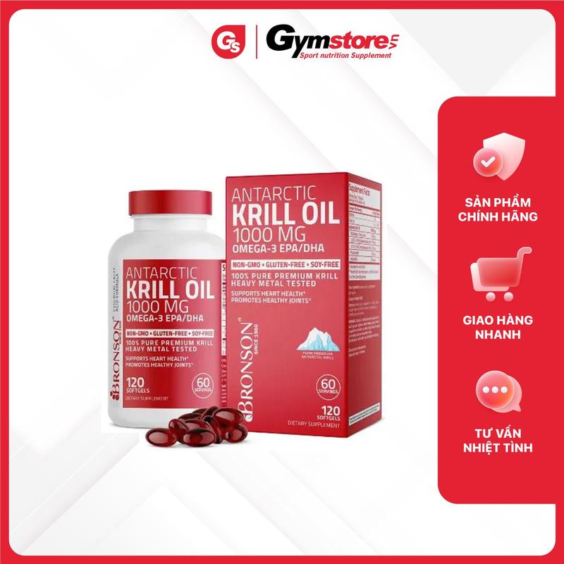 Viên uống dầu nhuyễn thể Bronson Antarctic Krill Oil Omega-3 EPA/DHA, 1000 mg | Made in USA | GYMSTORE