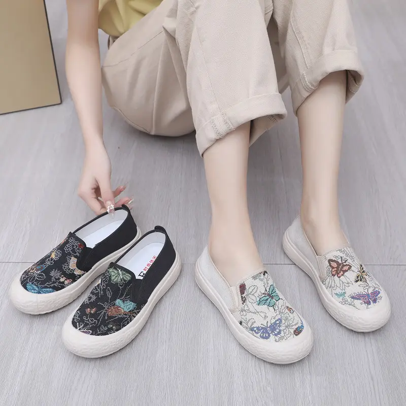 New Style Loafers Canvas Women's Shoes Slip-On Thick Sole Fashion Casual Shoes