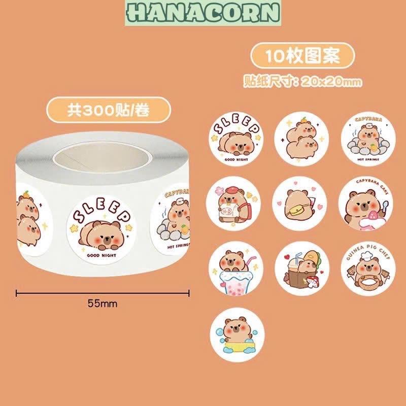 Cuộn 300 tem Sticker, hình dán khen thưởng - HANACORN - Cuộn tem Pochaco kích thước 2.5cm  tạo hứng thú cho bé học tiếng anh