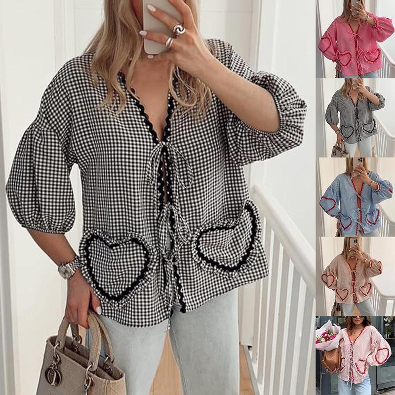Baju Berpetak wanita, dengan Ikatan bentuk rama-rama dan Poket - TikTok ...