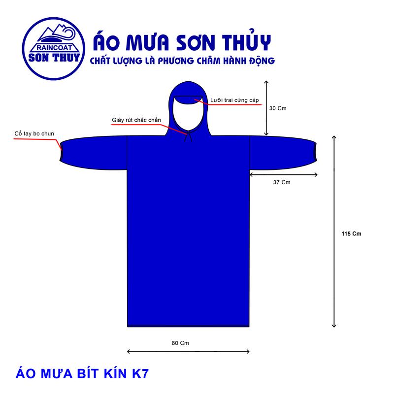 Product Introduction of Áo mưa bít kín Sơn Thủy size cho người cao dưới 1m6 - Vải dù vân tổ ong chống rách, chống nước, bền nhẹ và nhanh khô, ống tay áo bo chun 0