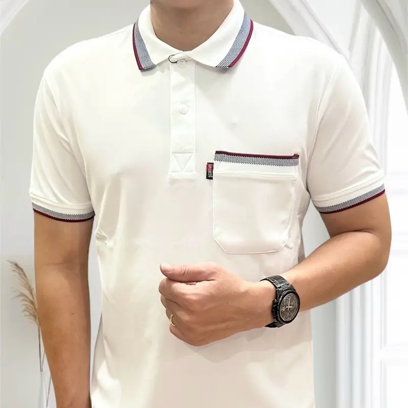 Áo thun nam có túi dệt kim, từ trẻ đến trung niên, chất poly co giản 4 chiều thấm hút, mền mịn thoải mái, không đổ long Polo Menswear Shirt Cotton 7