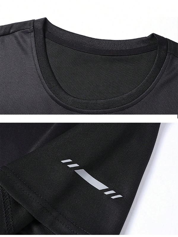Men's Ombre Print Short Sleeve Tee, Sporty Breathable Quick Drying T-shirt for Outdoor Running Gym Training, Casual Workout Top for Daily Wear, Men's Dry Fit 4