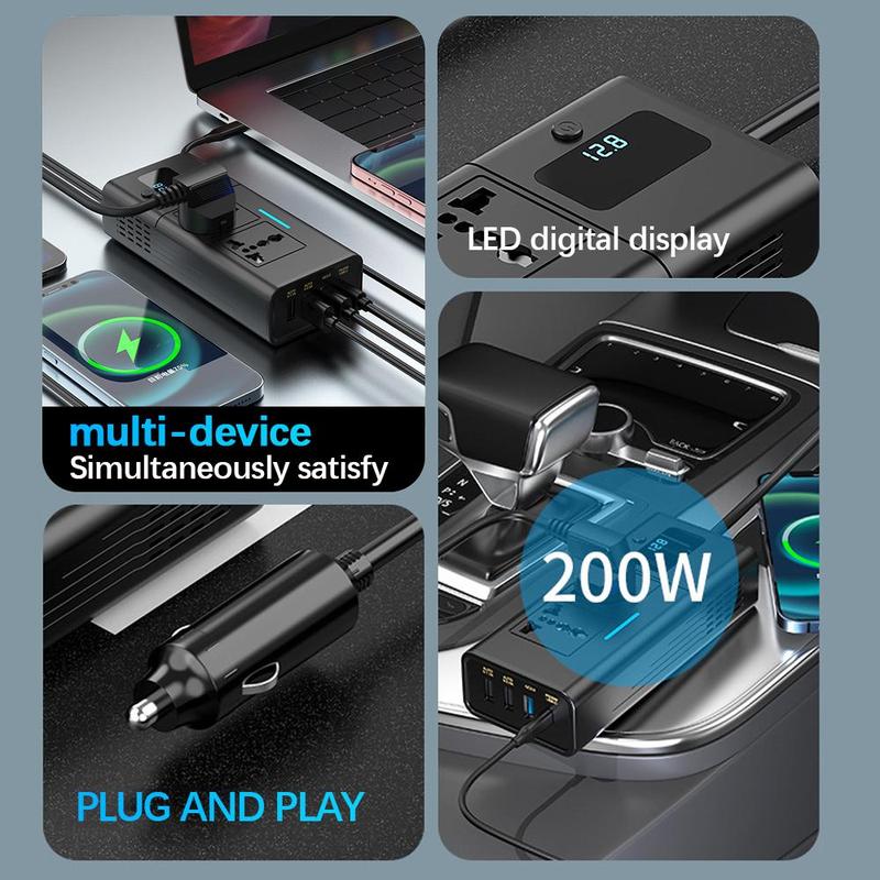 Product Introduction of 200W Car Power Inverter Adapter, DC 12V to AC 220V Inverter with Digital Display, Car Electrical Appliances for Car Use 5