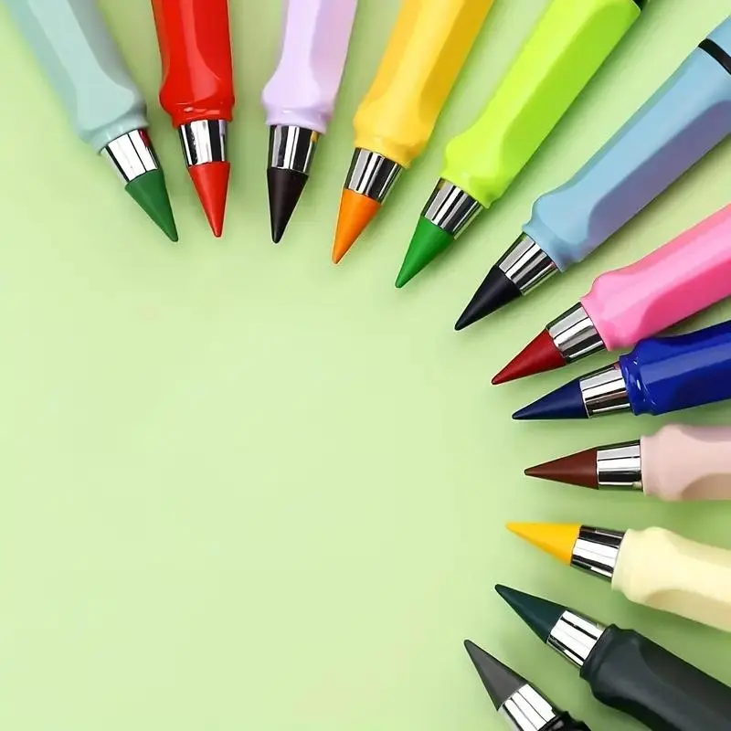 12 Colors Forever Pencil with Eraser, 12pcs Long Lasting Writing Infinity Pencil, Never Sharpen Everlasting Inkless Pencil for Sketch, Drawing 2