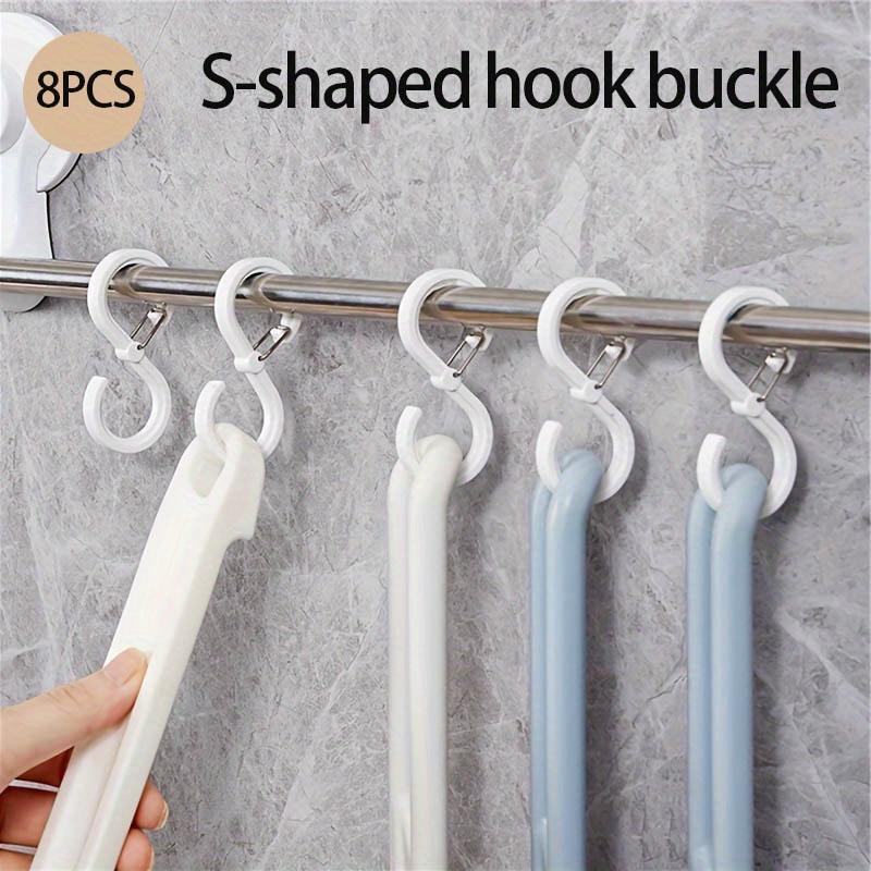 Khóa Móc Hình Chữ S, 1 Bộ 8 Chiếc, Cho Nhà Bếp Và Phòng Tắm, Móc Thanh Ngang, Không Cần Khoan, Làm Bằng Nhựa, Móc Treo Quần Áo 2