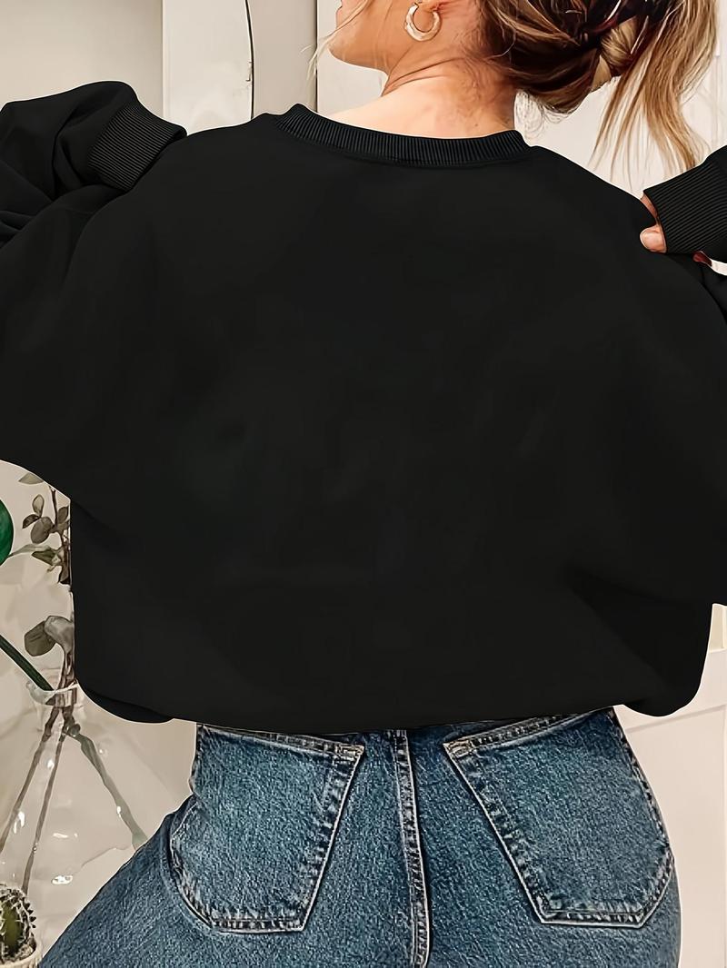 Product Introduction of 【Plus Size】 Cartoon Santa Claus Print Drop Shoulder Sweatshirt, Casual Long Sleeve Round Neck Pullover for Daily Wear, Women's Clothing for Fall & Winter 2
