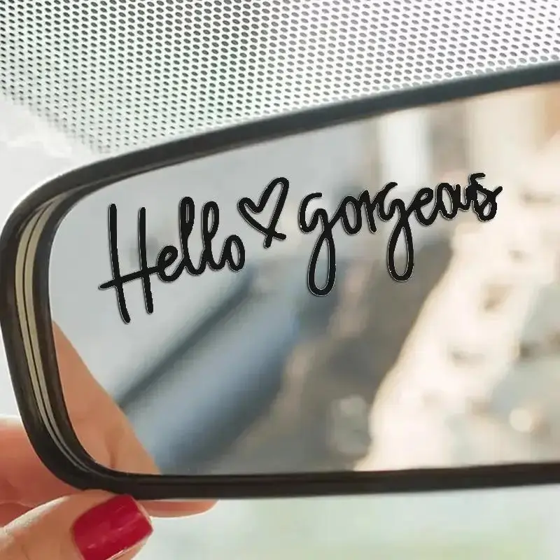 Hello Gorgeous Letters Pattern Car Rearview Mirror Sticker, Car Rearview Mirror Decal, Car Interior Decoration Accessories for Women & Girls 2