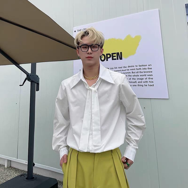 Áo Sơ mi nam tay dài mix cà vạt dây Feliz - Trắng