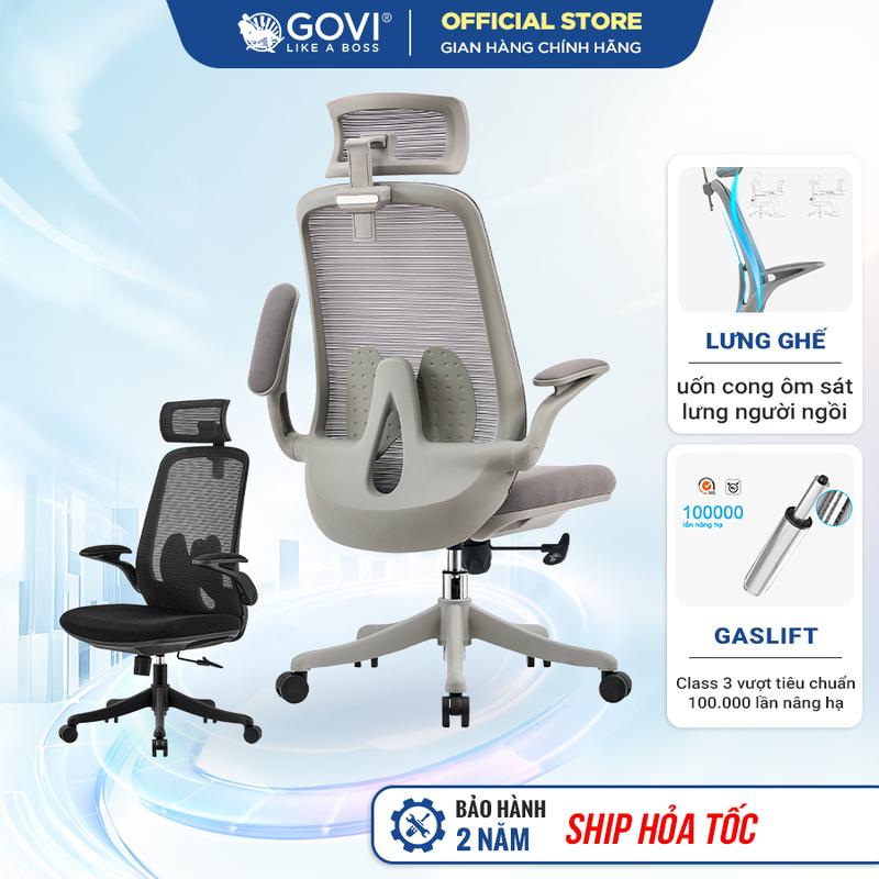 Ghế xoay văn phòng Govi V02A Tựa tay gấp gọn, Bảo hành 2 năm