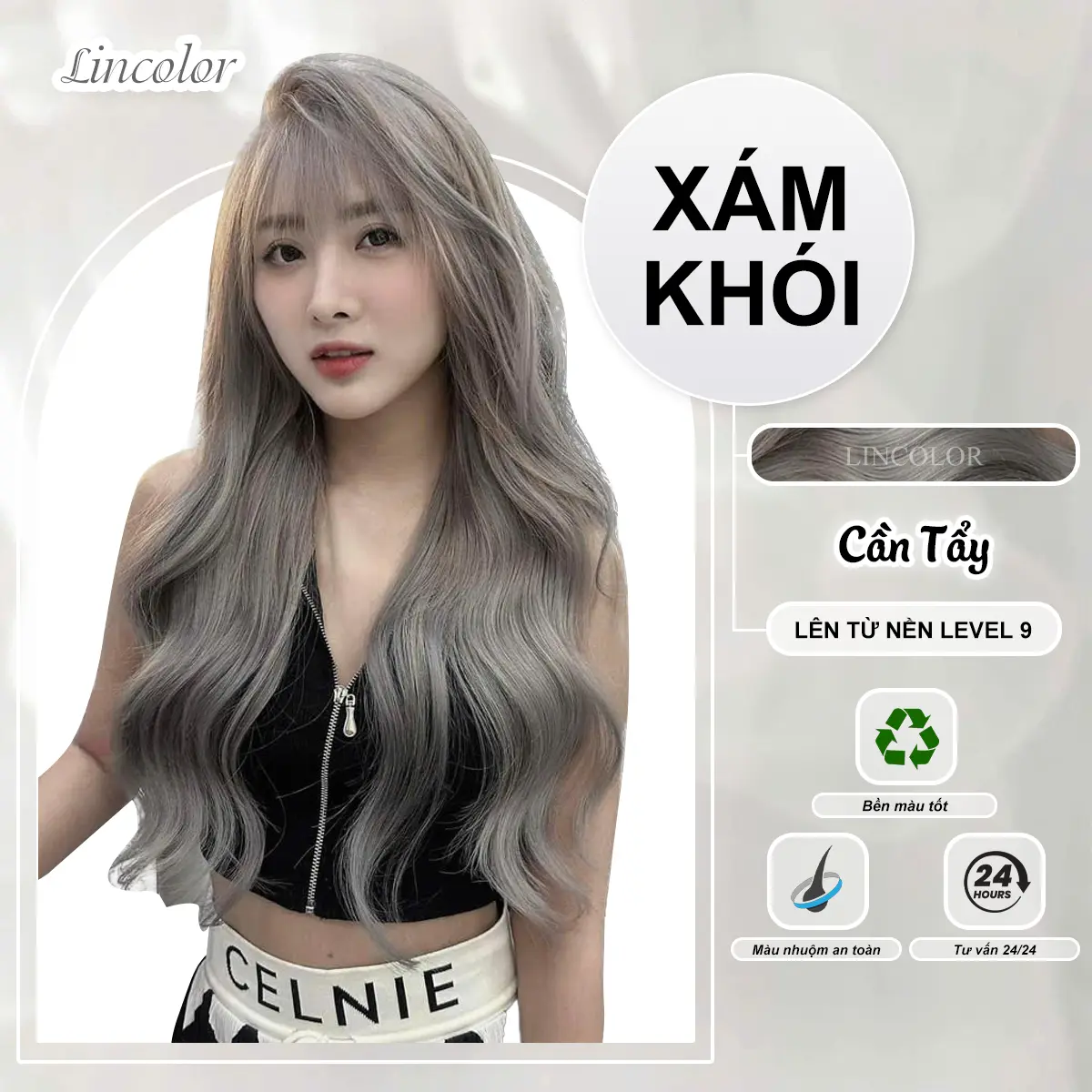 Thuốᴄ nhuộm tóc màu Xám KHÓI, cần tẩy LIN_COLOR, tặng kèm oxy trợ dưỡng và bao tay đổi màu tóc Dưỡng Tóc Women