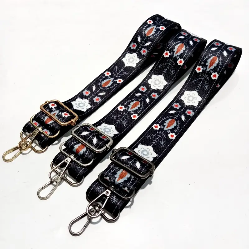 Tali Strap Tas Selempang Wanita FTH Bahan Kanvas Motif Bunga Lebar Premium Hitam 5