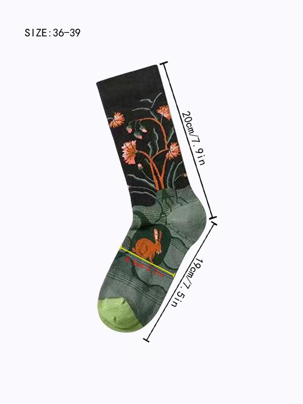 Women's 4 Pairs Animal & Floral Print Crew Socks, Casual Fashion Street Comfy Socks For Daily Vacation Party, Women's Socks For All Seasons 1