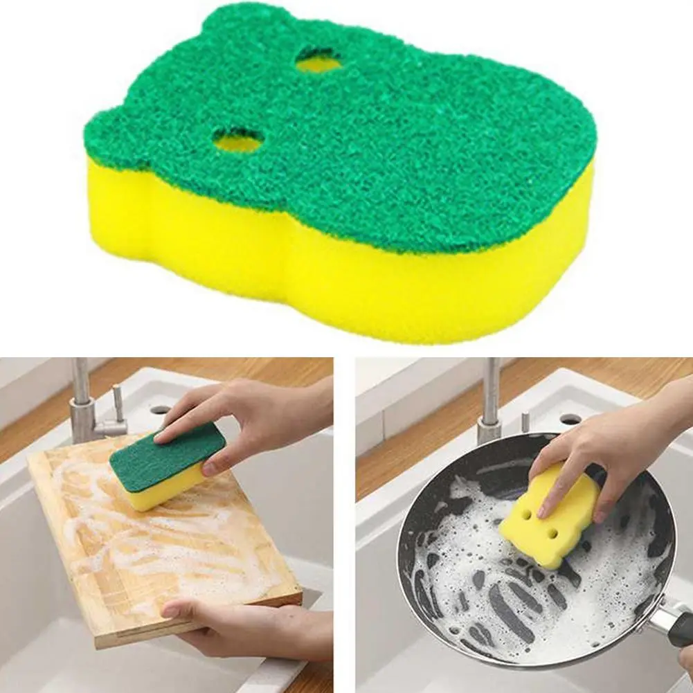 1 Pc Dishwashing Sponge Wipe Yellow-green Sponge Double-sided Cleaning Wipe Pot Rust Spot Strong Decontamination Wipe