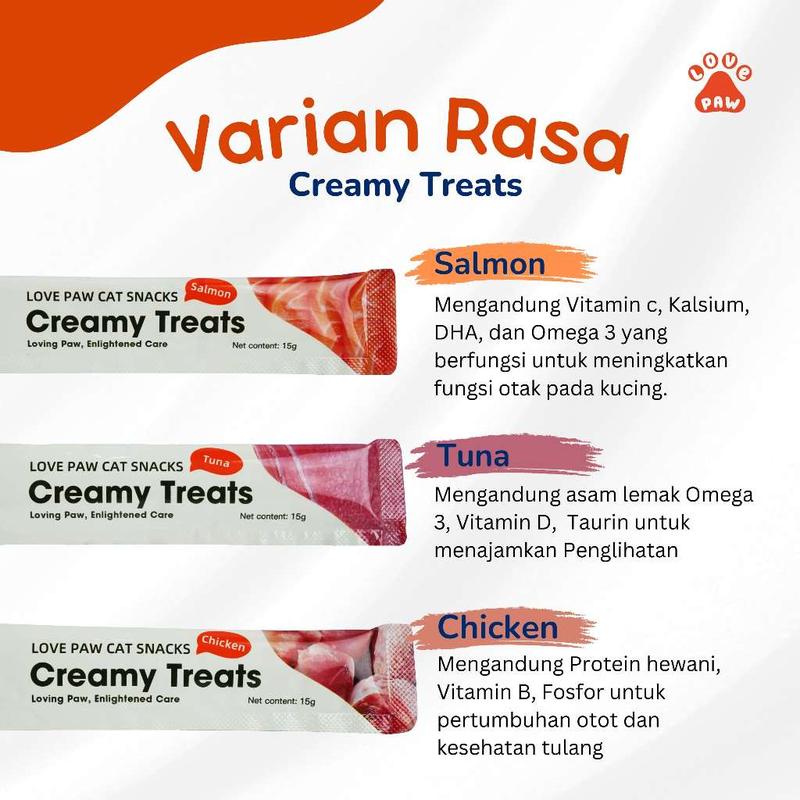 Creamy Treats 15 gr - Snack Kucing Bernutrisi - Cemilan Kucing Sehat Rasa Ayam, Tuna dan Salmon - Makanan Ringan Untuk Kucing isi 30 1
