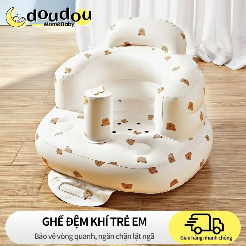 Ghế Hơi Tập Ngồi Cho Bé Có Hộp Ghế Ngồi Ăn Dặm Bơm Hơi Tự Động Chống Ngã Cao Cấp Vật liệu chống trơn Voi