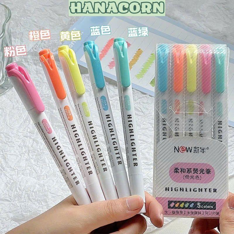 Bút nhớ dòng, highlight 2 đầu NEW 5 màu/ 15 màu không nhòe giấy - HANACORN - Sét bút đánh dấu, dạ quang, highlight