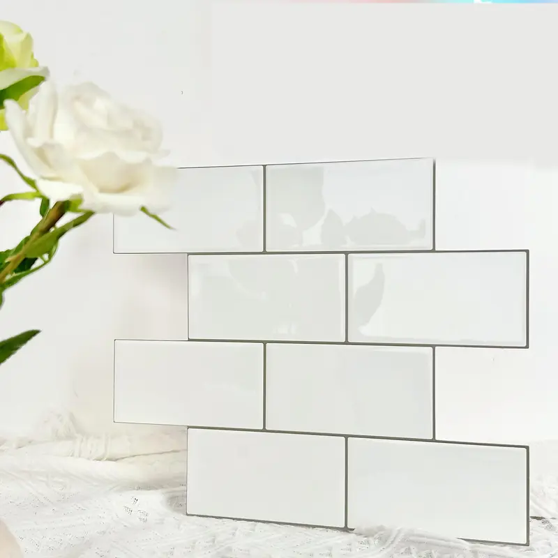 3D Brick Pattern Wall Sticker, 10pcs/set Waterproof Self-adhesive Wall Tile Sticker, High Temperature Resistant Decorative Wallpaper for Kitchen 0