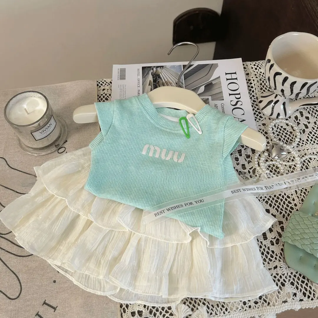 Children's Clothing Girls' 2024 Summer Wear Suit Fashionable New Korean Ins Baby Summer Top Cake Two-Piece Set 6