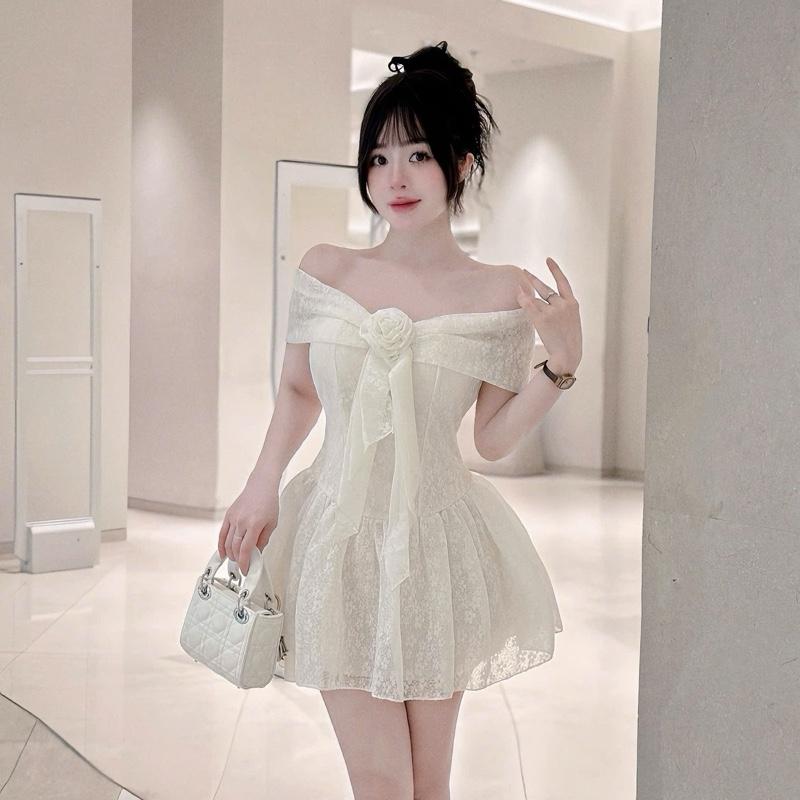 Pk97 Váy Trễ Vai Hoa Bèo Xoè (chuẩn ảnh) tôn dáng nữ tính, 38-54kg, sz S/M