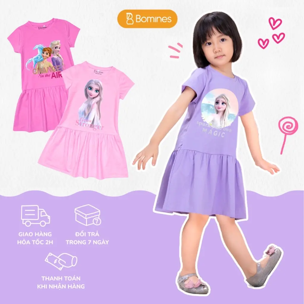 Váy Cho Bé Gái Elsa Bomines, Đầm Elsa Chất Liệu Cotton Thoáng Mát Đủ Size Cho Bé Từ 3 Đến 10 Tuổi Khoảng 10kg Đến 30kg