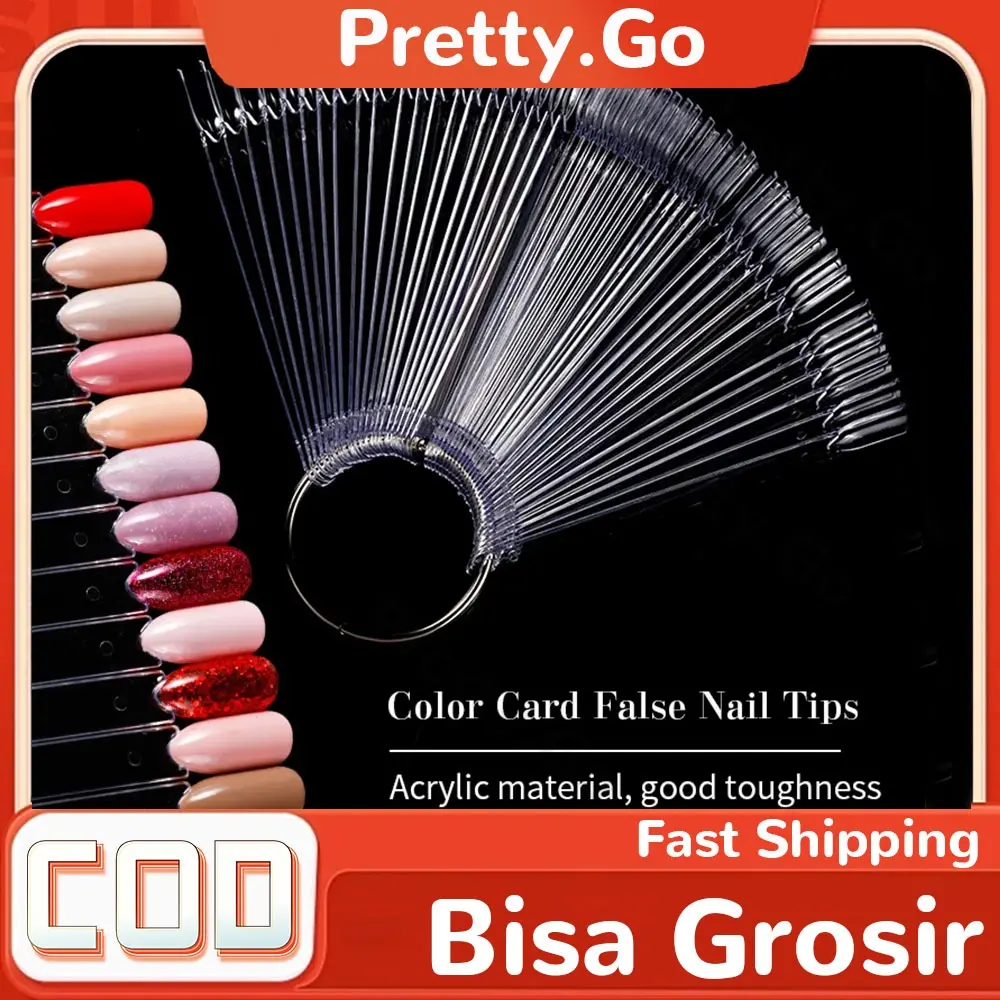 50pcs/Set Warna Display Kuku Nail Art Kutek Gel Alat Latihan Warna Kutek Kuku Persegi Panjang Fan Display Acrylic Fake Nail Tips For Acrylic UV Gel Polish Cat Hitam