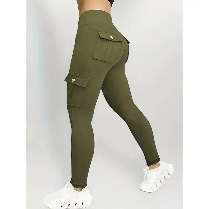 Womens Butt Lifting Leggings with Flap Pockets High Waist Tummy Control Workout Cargo Leggings Yoga Pants 3