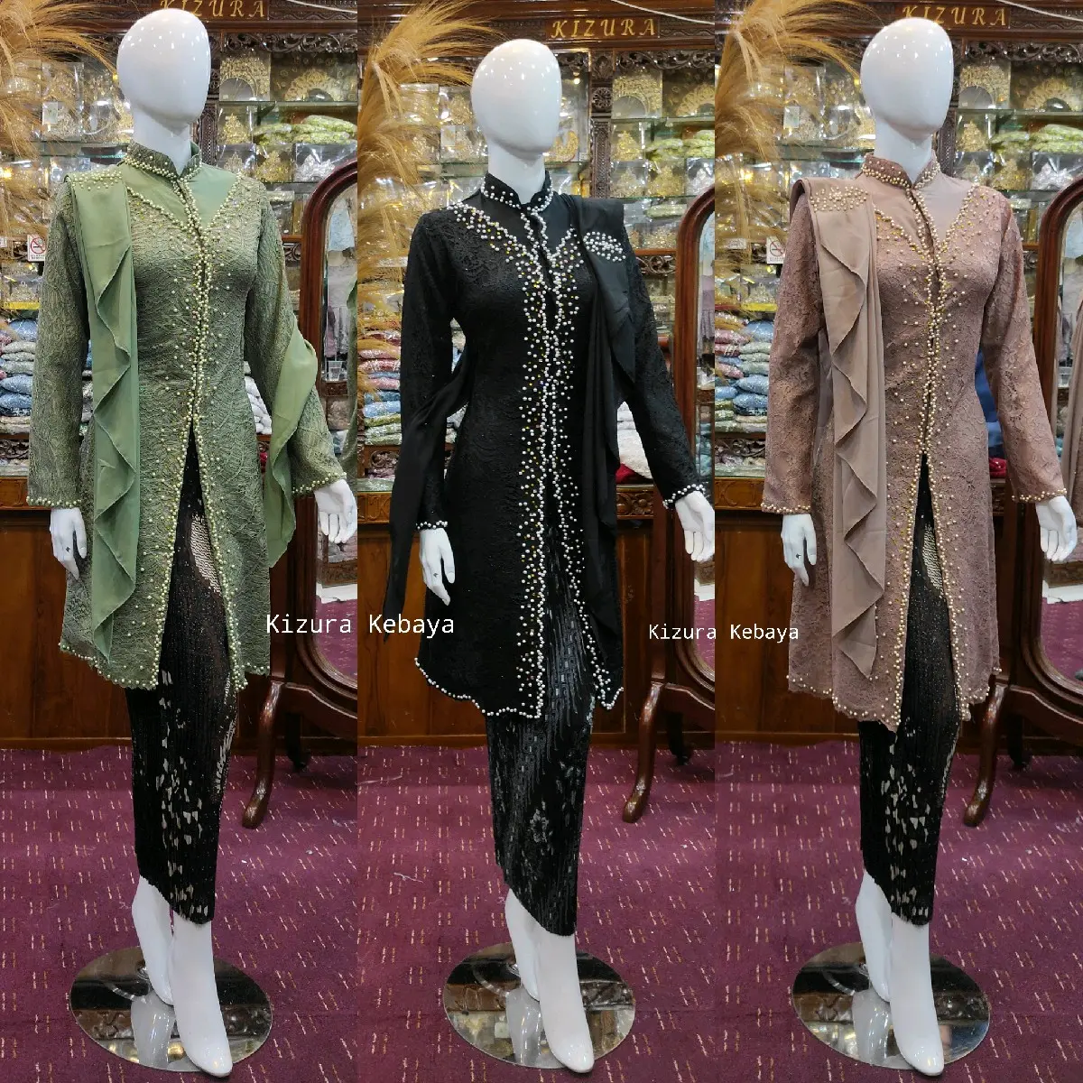 Kebaya Atasan Tunik Sanghai Mahadewi Mutiara Tanam Lace