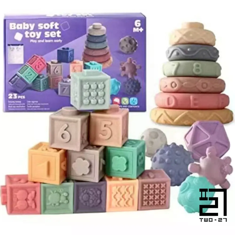 23PCS/set Baby Stackable Color Cube Building Silicone Number ABC Block ...