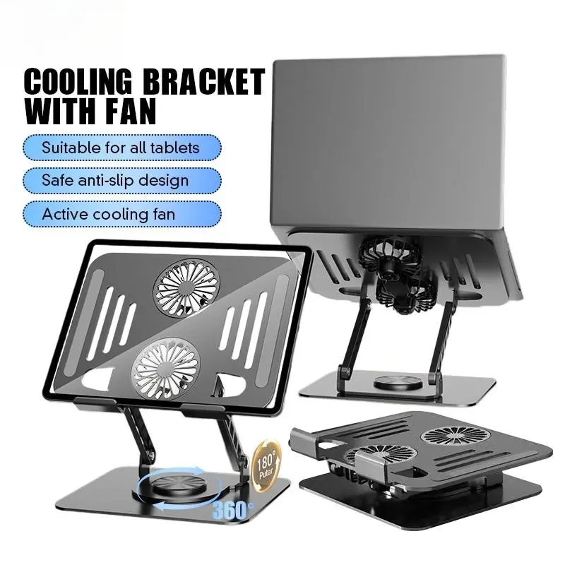 Stand Laptop Dingin Portabel - Pad Pendingin Aluminum Lipat, Kipas Senyap & Putar 360° untuk Performa Optimal