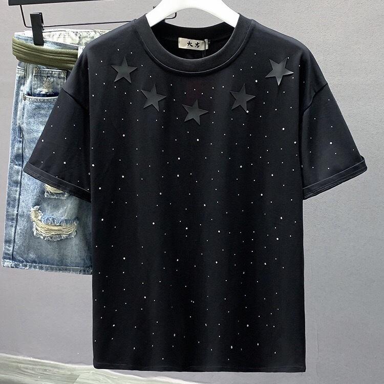 Áo phông cộc tay khảm Đá thêu sao Unisex Cổ Tròn Nam nữ Menswear 8