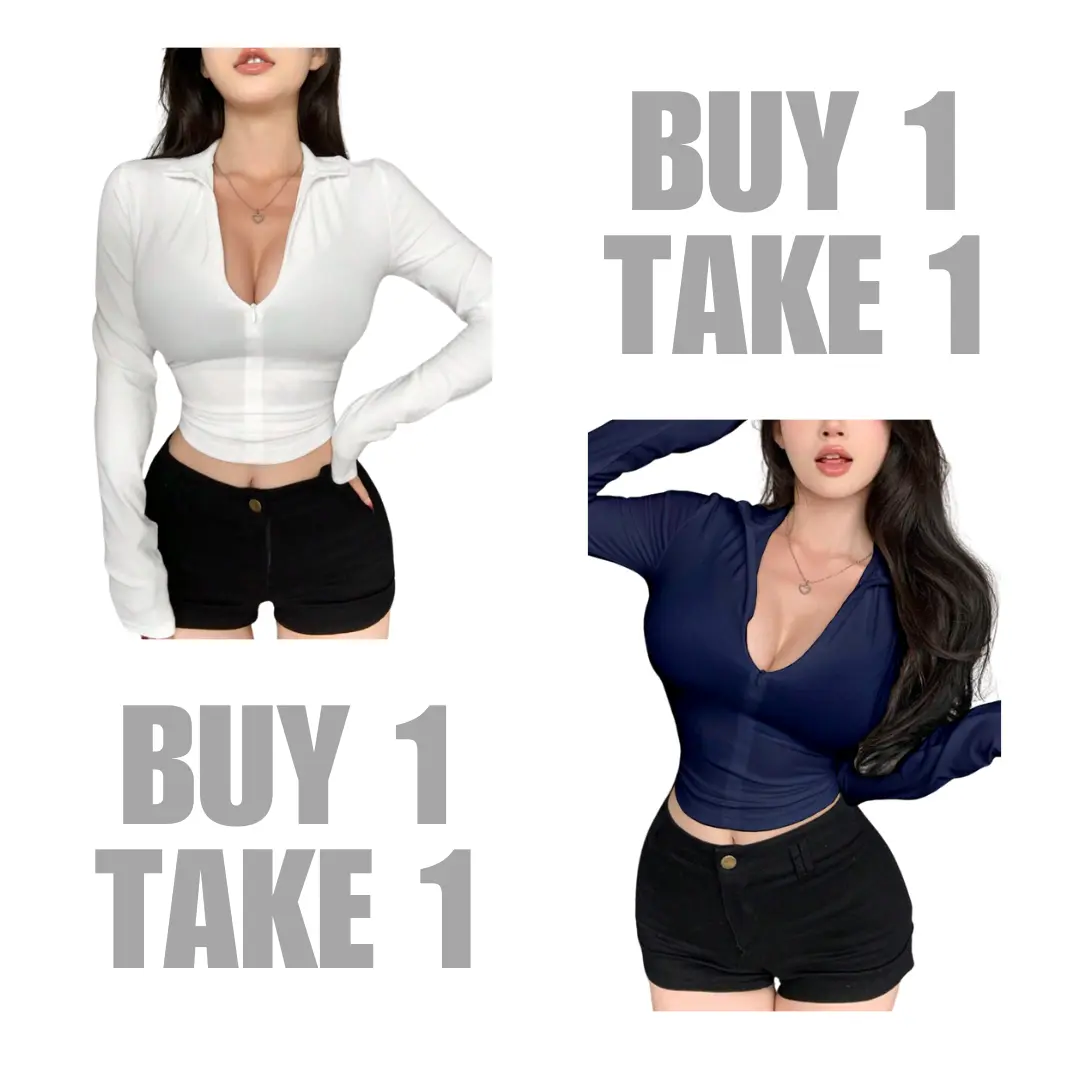 Buy 1 Take 1 KILY.PH Half-Zipped Longsleeves Basic Solid Top Slim Fit Two-way High-Neck Womenswear S-M 6A0319 Cotton Minimalist