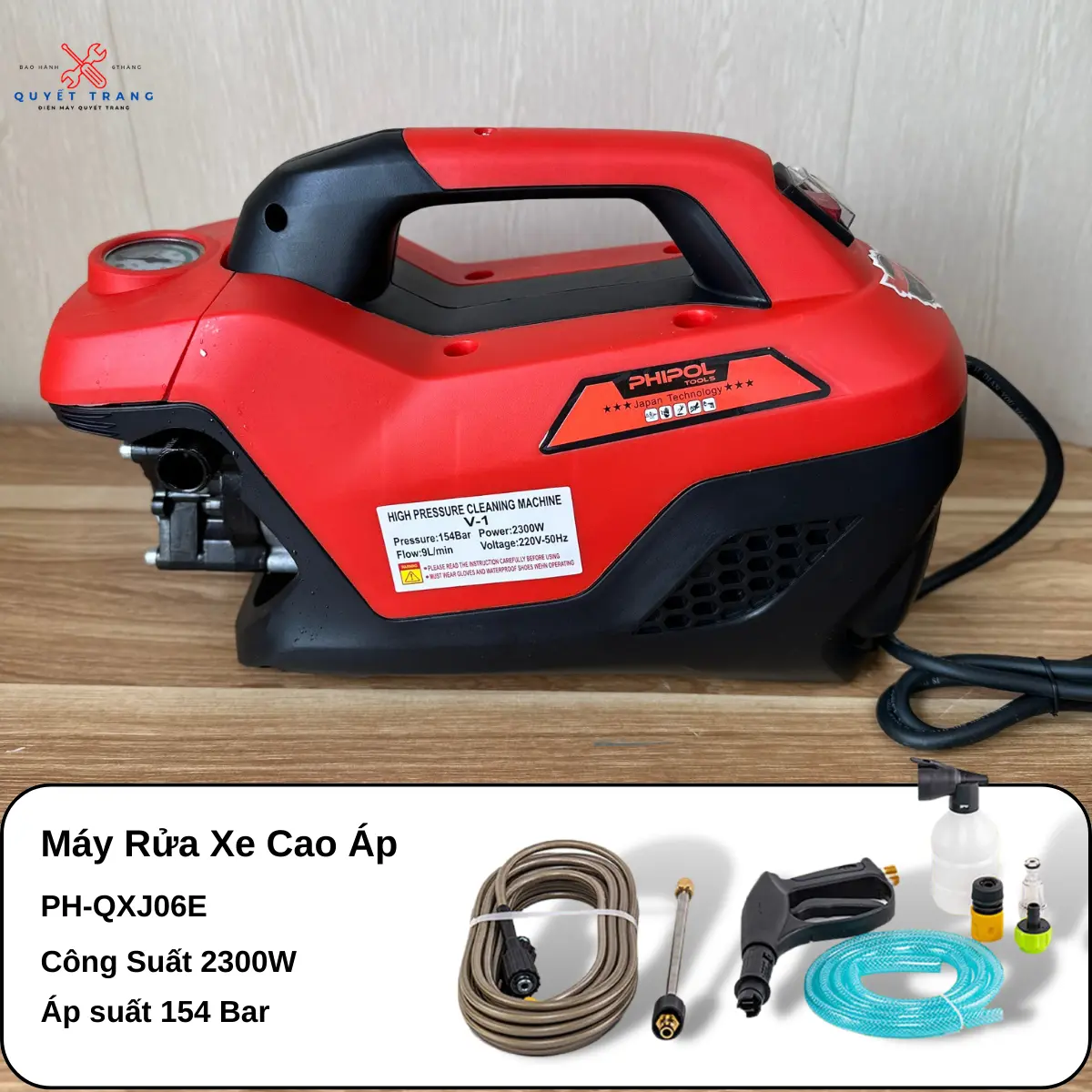 Máy Rửa Xe Gia Đình High pressure PH-QXJ06E Tặng Kèm Bộ Phụ Kiện Chuyên Dụng Bảo Hành 6 Tháng