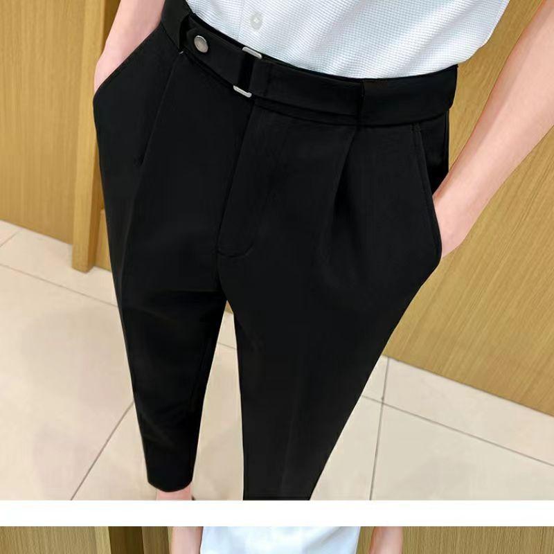 Product Introduction of New Summer Thin and All-Matching Casual Suit Pants Man's Belt Adjustable Solid Color British Slim Fit Skinny Pants Men's Fashion 11