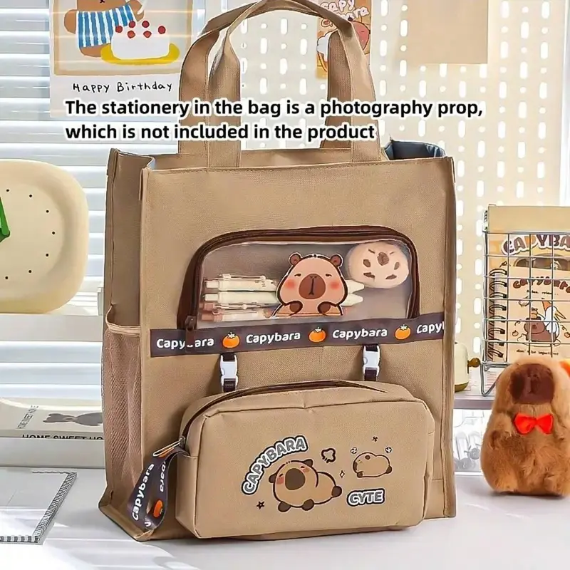 Cartoon Kapibara Pattern Large Capacity Pencil Case, 1 Count Detachable Storage Bag, Stationery Bag for Office School Student 7