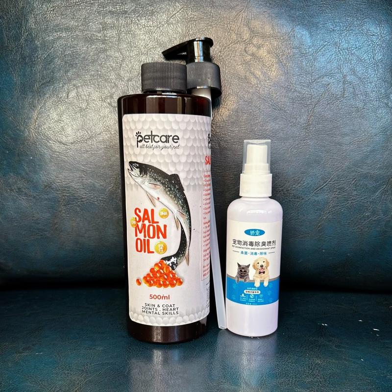  C3_Combo 1 Chai Dầu Cá Hồi 500ml + 1 Lọ Xịt Khử Mùi Khử Khuẩn Chó Mèo 