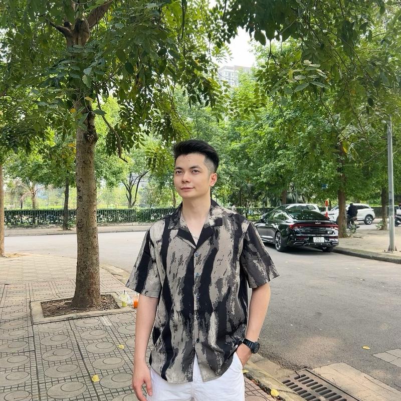 Áo sơ mi đi biển BeachBlue hoạ tiết vân loang Menswear  thường  Shirt Nhung 3