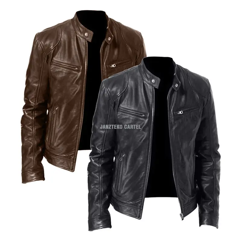 JNK x HUGO - Jaket Pria Bahan Kulit Sintetis Viena PU Synthetic Leather Motor Touring Tebal Racing Vintage Yamaha Honda Suzuki Team Kerja Kantor Jalanan 0