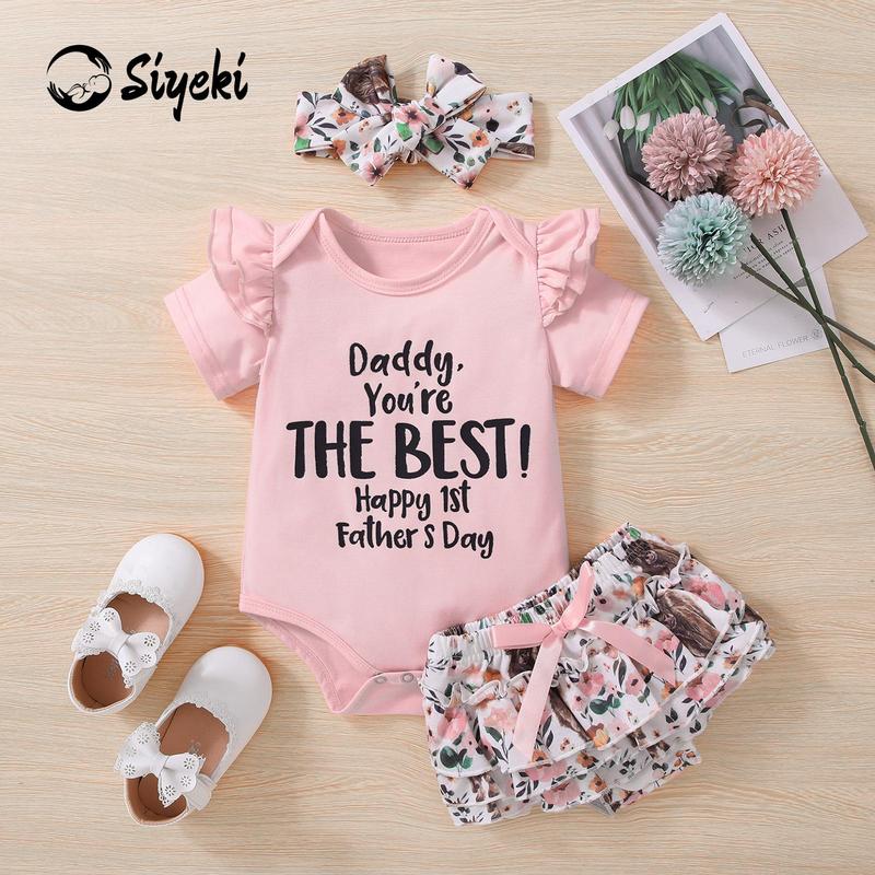 Product Introduction of Baby Girls Father’s Day Outfits, Romper + Bow Shorts + Headband Set 34