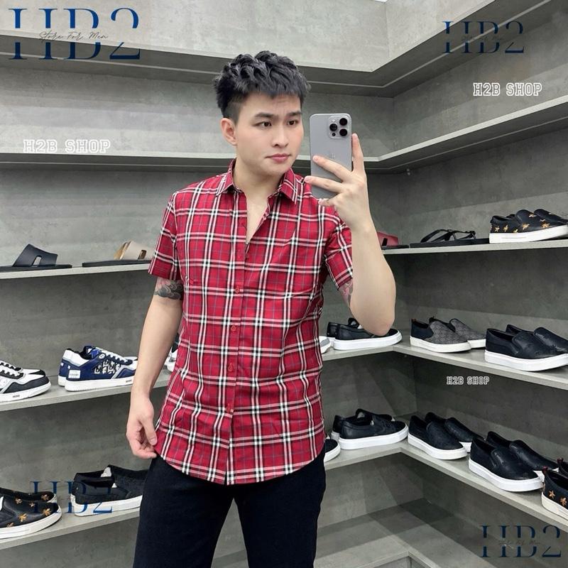 Áo Sơ Mi Ngắn Tay Caro Đỏ Sọc Trắng Có Cổ Shirt Jean Tim Menswear Nam