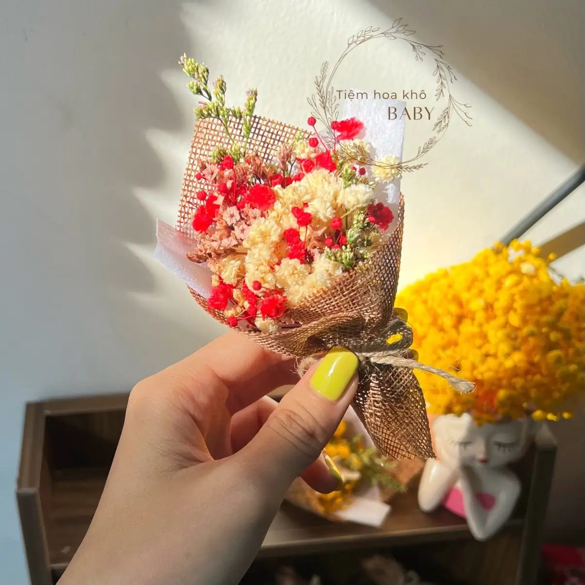 ￼Bó hoa baby khô mini vintage, đủ màu sắc, quà tặng kèm, dùng để decor, trang trí_M82 Decor Phòng Diy